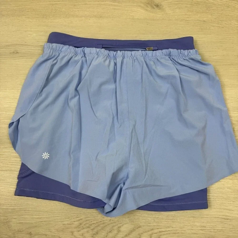 Athleta Mile Marker 2‎ in 1 Running Shorts Womens Small Blue Purple NEW